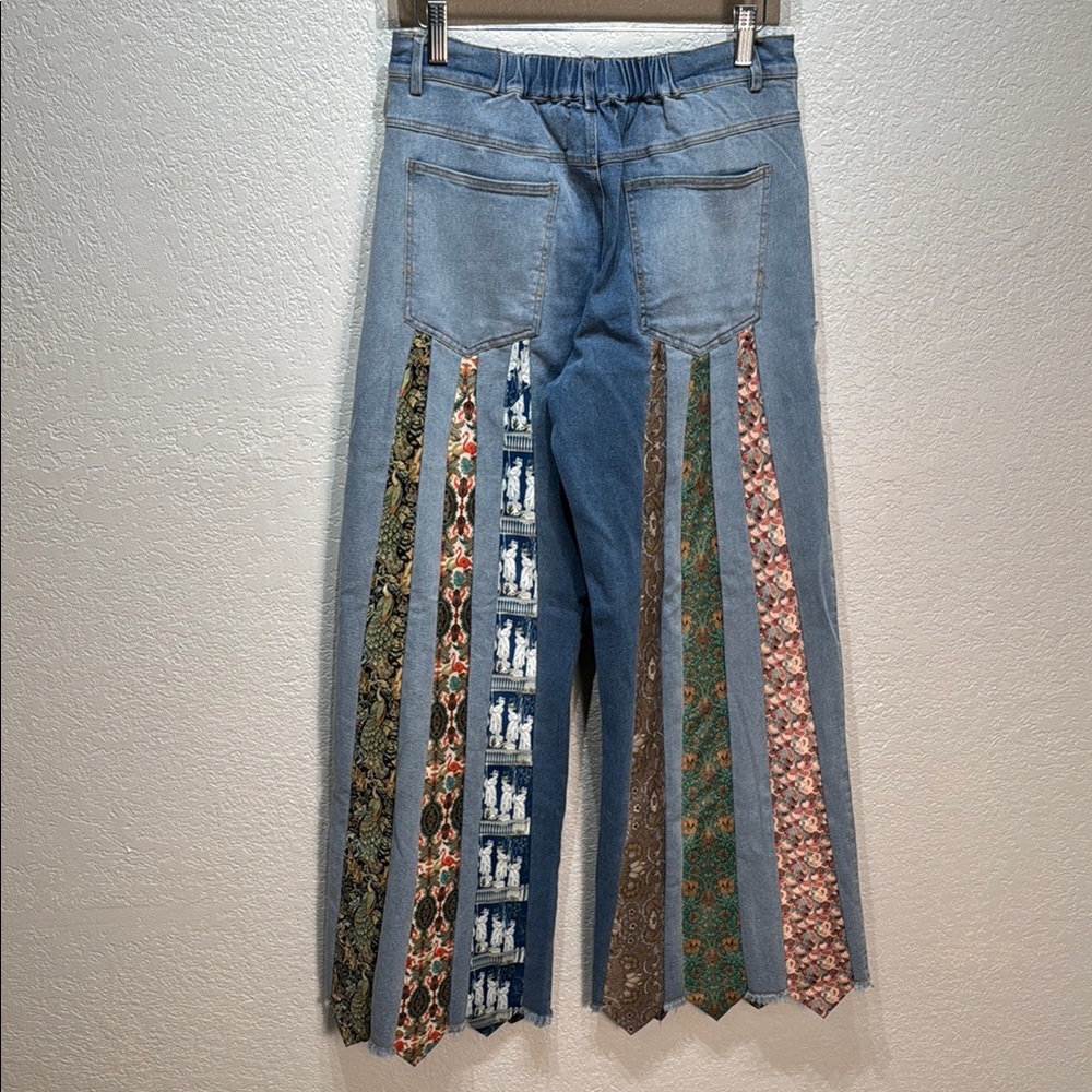 Light Wash Blue Wide Leg Jeans with Floral Patch Panels - Picture 7 of 14